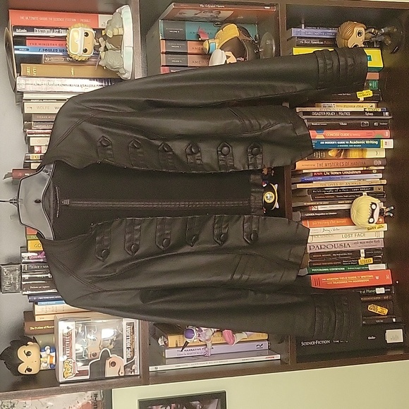 WHBM Cropped Military-Inspured Faux Leather Jacket, Black, Size 2 - Picture 2 of 9